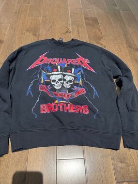 DSQUARED2 Black Crewneck with Red & Blue Graphic 'Brothers'